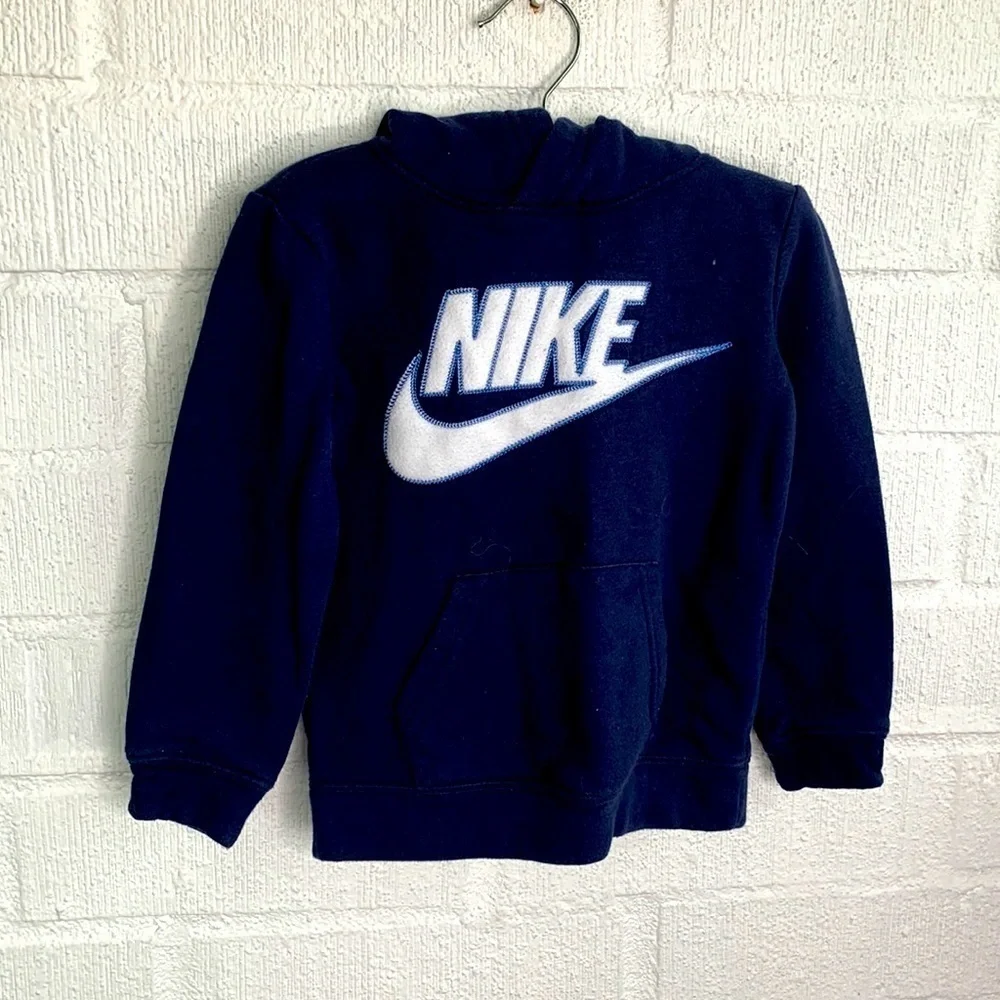 Nike Logo Fleece Boys Kids Blue Navy Sports Activewear Hoodie sz XS/4